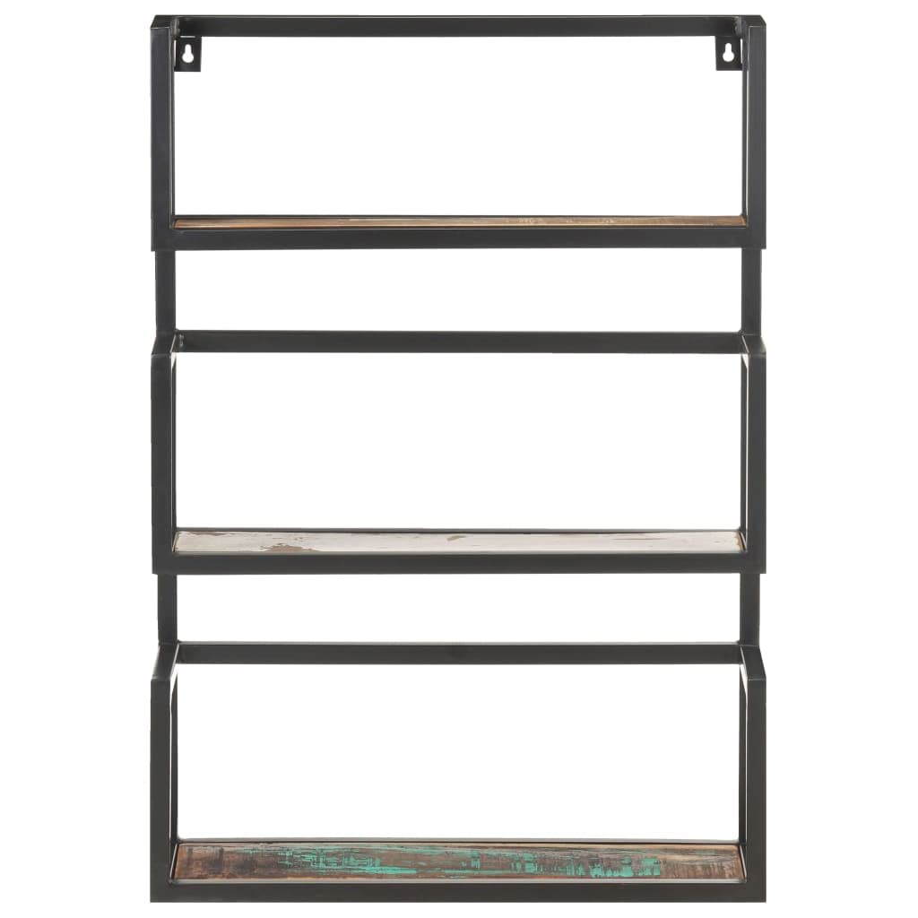 vidaXL Solid Reclaimed Wood Wall Shelf with Iron Frame - 23.6&quot;x7.9&quot;x33.5&quot; - Industrial Style Wooden Storage Organizer with 3 Shelves