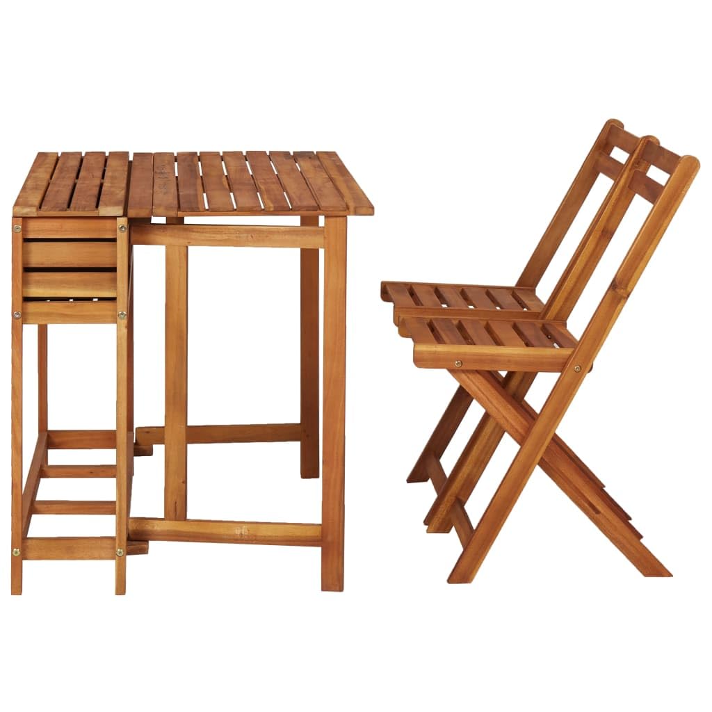 vidaXL Solid Acacia Wood Garden Planter Table with 2 Foldable Bistro Chairs
