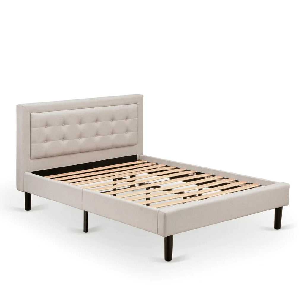 East West Furniture FN08F-1VL14 2-Pc Platform Bedroom Set with 1 Full Size Bed Frame and a Night Stand - Reliable and Durable Manufacturing - Mist Beige Linen Fabric