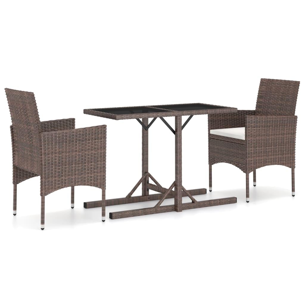 vidaXL Patio Dining Set 3 Piece Outdoor Garden Terrace Yard Patio Table and Chair Seating Seat Sitting Chair Dining Set Furniture Brown