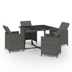 vidaXL Patio Dining Set 5 Piece with Cushions Garden Outdoor Terrace Balcony Dinner Table and Chair Seat Seating Furniture Poly Rattan Gray