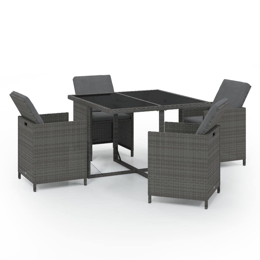 vidaXL Patio Dining Set 5 Piece with Cushions Garden Outdoor Terrace Balcony Dinner Table and Chair Seat Seating Furniture Poly Rattan Gray