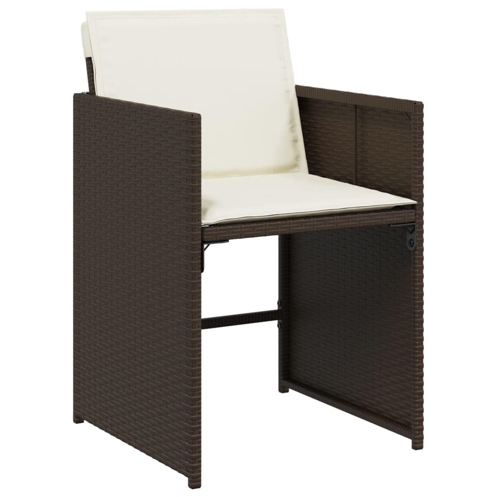 vidaXL Patio Chairs with Cushions - Brown Poly Rattan 4 Pcs, Foldable Backrest, Outdoor Furniture for Garden/Patio/Deck - Powder-Coated Steel Frame, Cream White Cushions, Dimensions: 19.9 x 21.3...
