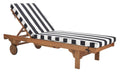 SAFAVIEH Outdoor Collection Newport Natural/ Black & White Stripe Cushion Built-in Side Table Adjustable Chaise Lounge Chair