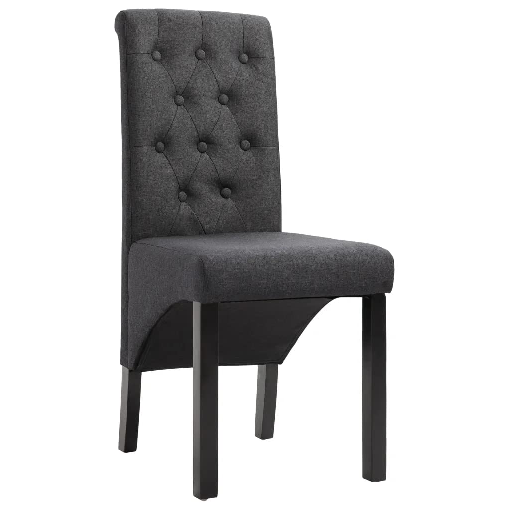 vidaXL Dining Chairs Set, 2-Piece, Dark Gray Fabric Upholstery, Comfortable Seating with Thick Soft Padding, Stable Rubberwood Frame, Ideal for Kitchen-Dining Room