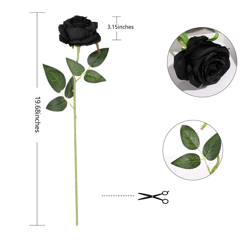 Tifuly Black Roses Artificial Flowers -12 Pcs Realistic Single Long Stem Fake Silk Roses Bouquet For Party Home Wedding Centerpi