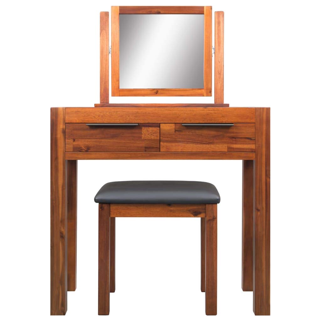 vidaXL Dressing Table with Stool and Mirror Solid Acacia Wood