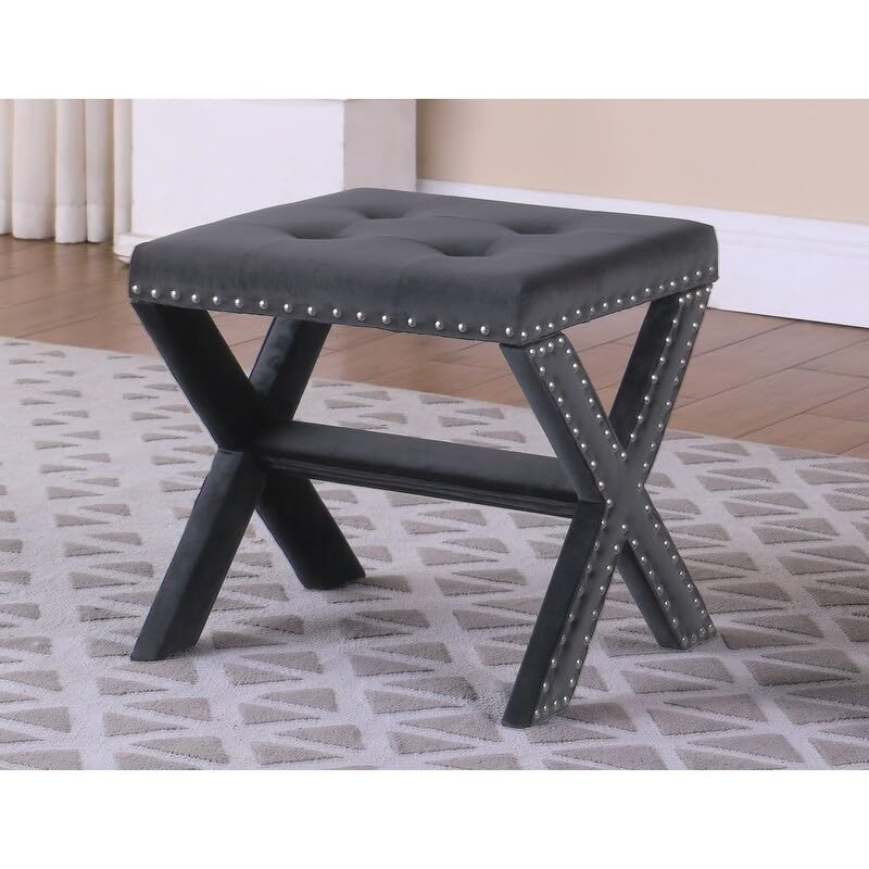 Best Master Furniture Velvet Tufted Small Accent Bench - Thumbnail 4