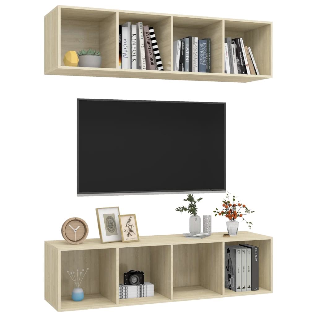 vidaXL Wall-Mounted TV Stands in Sonoma Oak Engineered Wood - Versatile Hanging Arrangement with Ample Storage Compartments for Home Organization