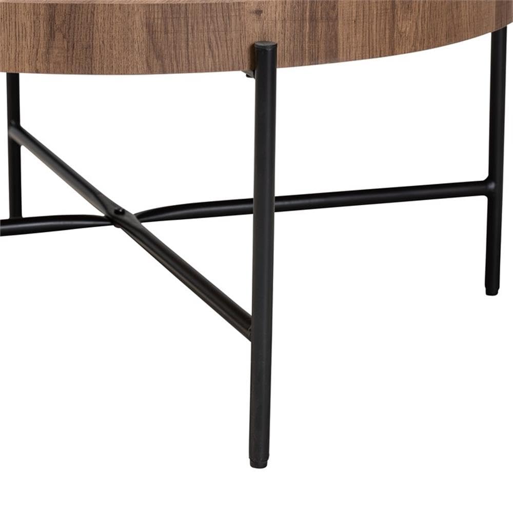 Baxton Studio Umar Modern Industrial Walnut Brown Finished Wood and Black Metal Coffee Table
