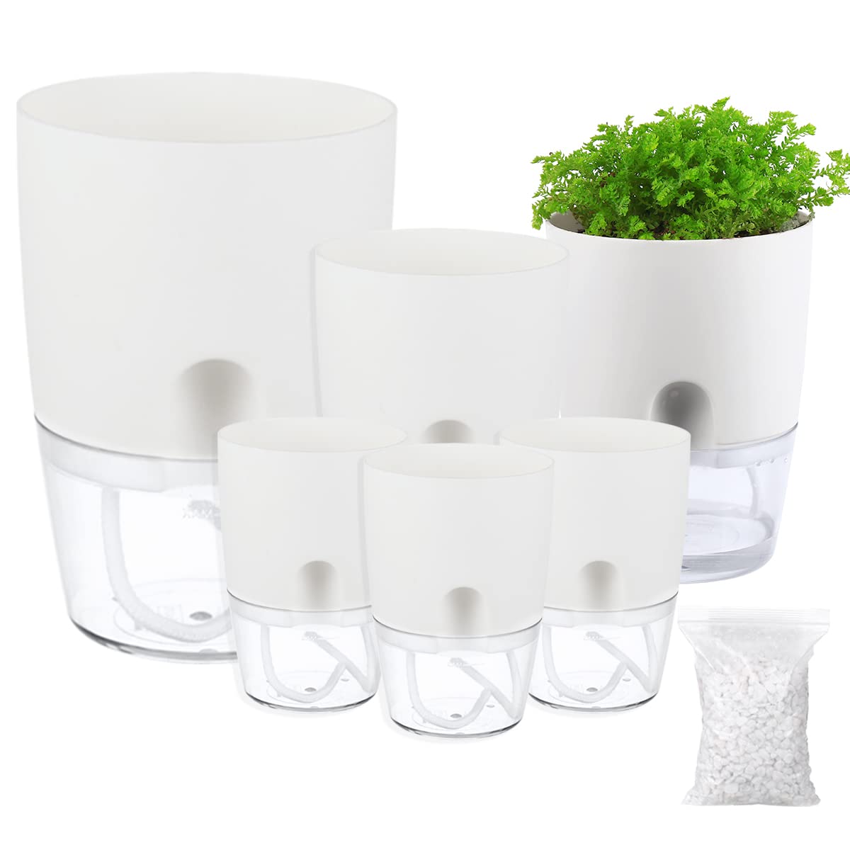 Self Watering Pots For Indoor Plants 6 Pack Of 3.2/4/6 Inch Self Watering Planters Plant Pots With Decorative Stones Flower Pot
