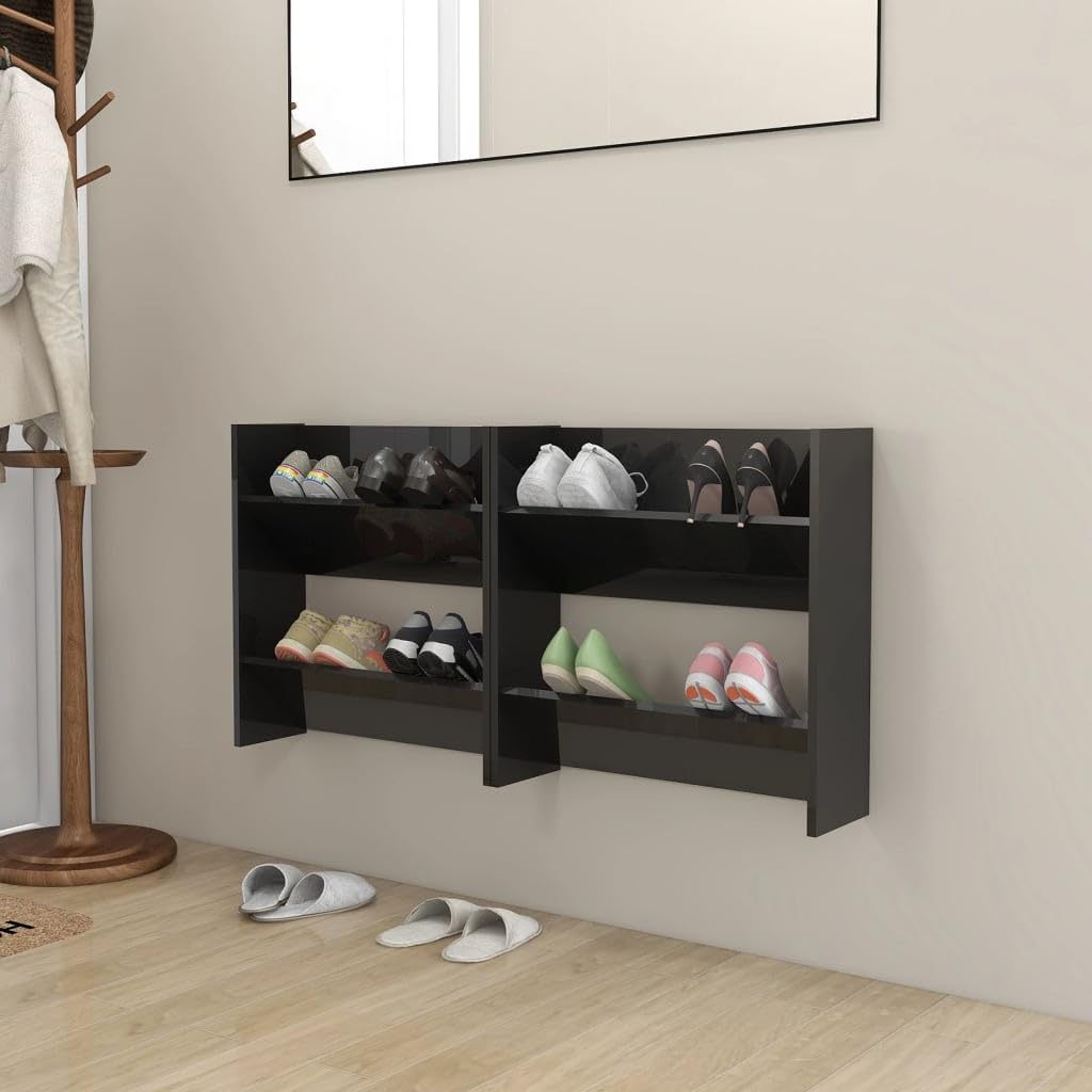 vidaXL Wall Shoe Cabinets 2 pcs High Gloss Black 23.6x7.1x23.6 Engineered Wood