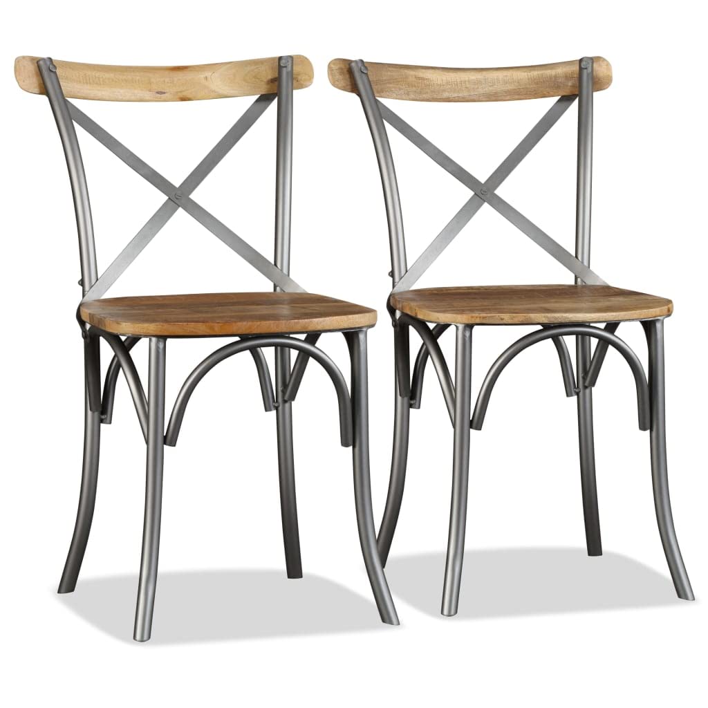 vidaXL Solid Mango Wood Dining Chairs - Industrial Style - Set of 2 - Sturdy Steel Frames