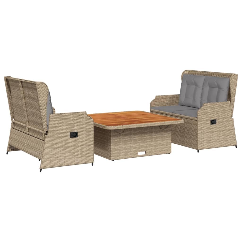 vidaXL 3 Piece Patio Lounge Set with Cushions Beige Poly Rattan