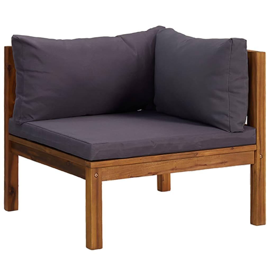 vidaXL 3-Seater Patio Lounge Set - Solid Acacia Wood Outdoor Sofa with Removable Cushions - Weather Resistant, Modular Design, Dark Gray