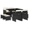 vidaXL 9-Piece Patio Dining Set with Cushions - Black Poly Rattan, Glass Top, Compact Storage, Indoor/Outdoor