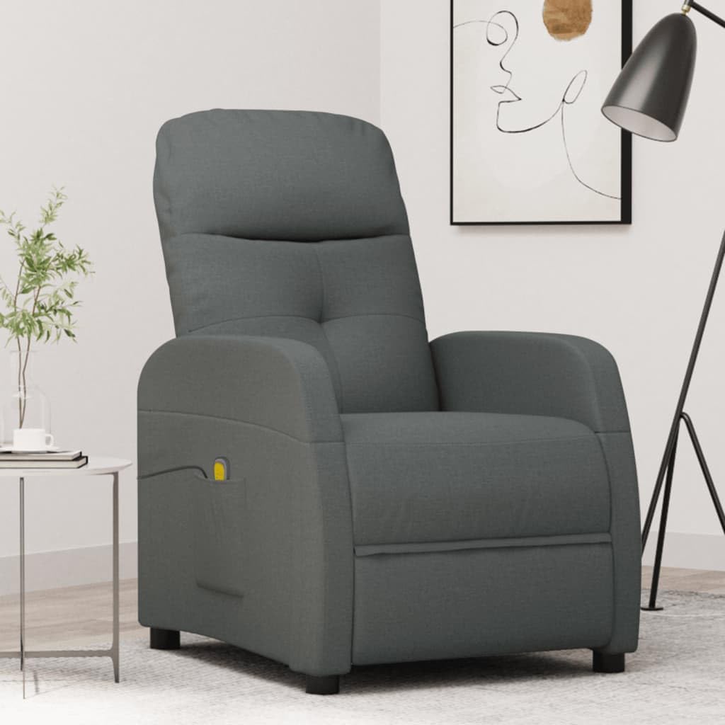 vidaXL Dark Gray Fabric Massage Chair - Manual Reclining Armchair with 6-Point Vibrating Massage, Adjustable Headrest and Footrest - Comfort Seating for Home Office, Living Room, Bedroom