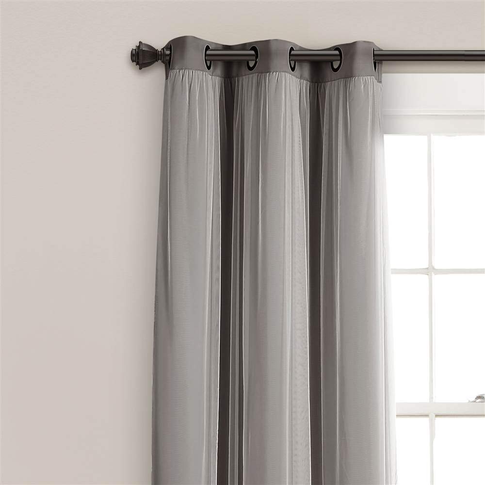 Lush Decor Sheer Grommet Curtains With Insulated Blackout Lining, Window Curtain Panels, Pair, 38''W X 95''L, Dark Gray - Curtai