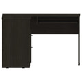 Idra L-Shaped Desk with Keyboard Tray, 2 Drawers, and Open Shelf, Black Wenge
