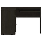 Idra L-Shaped Desk with Keyboard Tray, 2 Drawers, and Open Shelf, Black Wenge