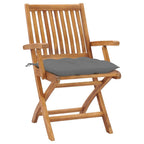 vidaXL Solid Teak Wood Patio Chairs- Foldable Outdoor Seating Set with Gray Cushions, Durable, Weather-Resistant and Comfortable