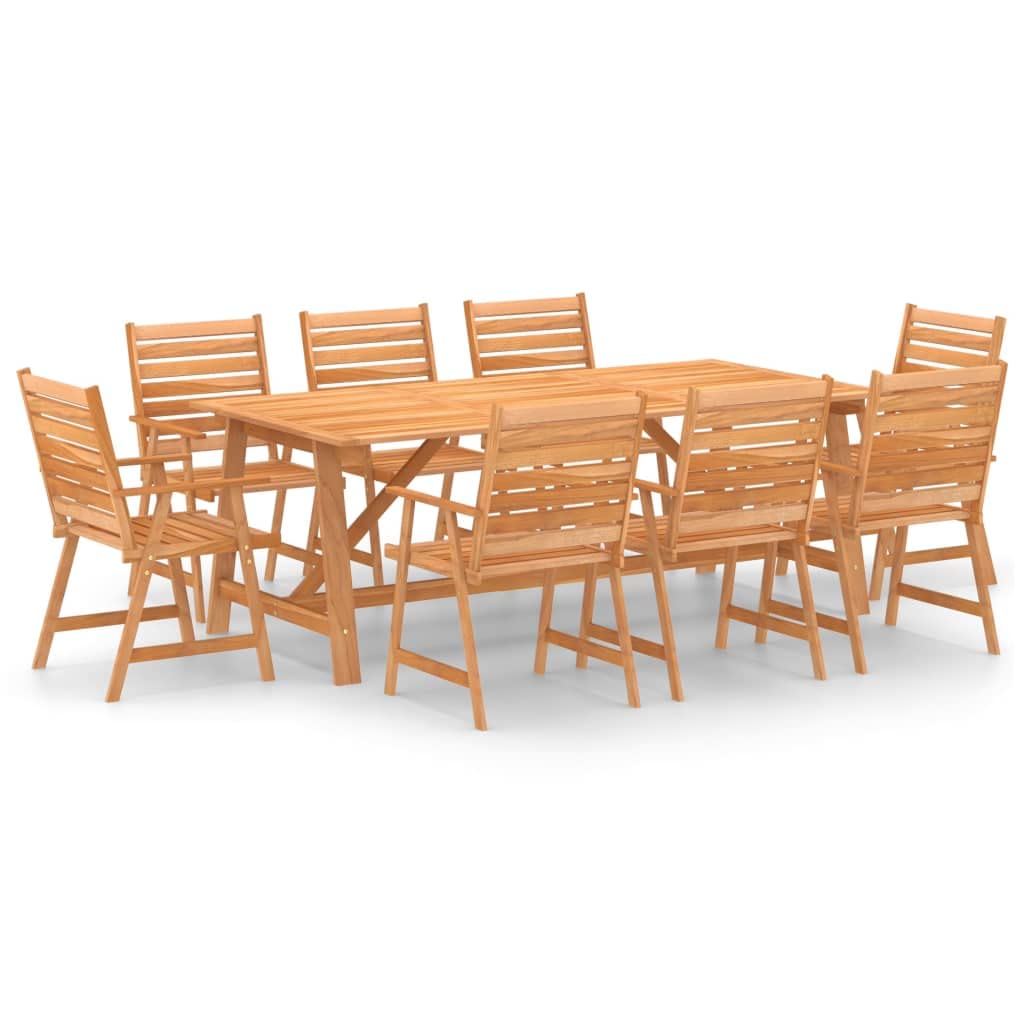 vidaXL Solid Acacia Wood Patio Dining Set 9 Piece Garden Outdoor Lawn Yard Terrace Balcony Wooden Seat Seating Sitting Dinner Chair Furniture