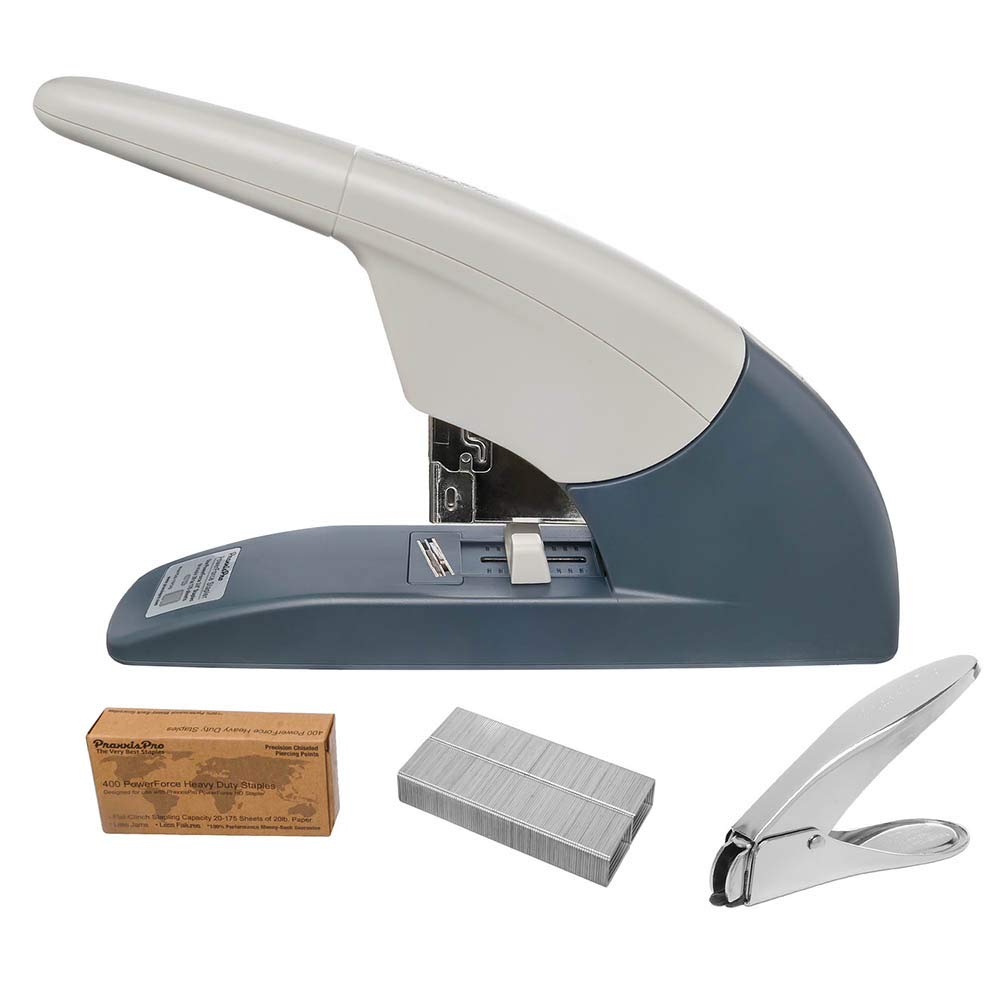 Praxxispro Powerforce 175 Heavy Duty Flat Clinch Office Stapler, 20 To 175 Sheets Using One Size 3/4' Leg-Length Staple, Includ