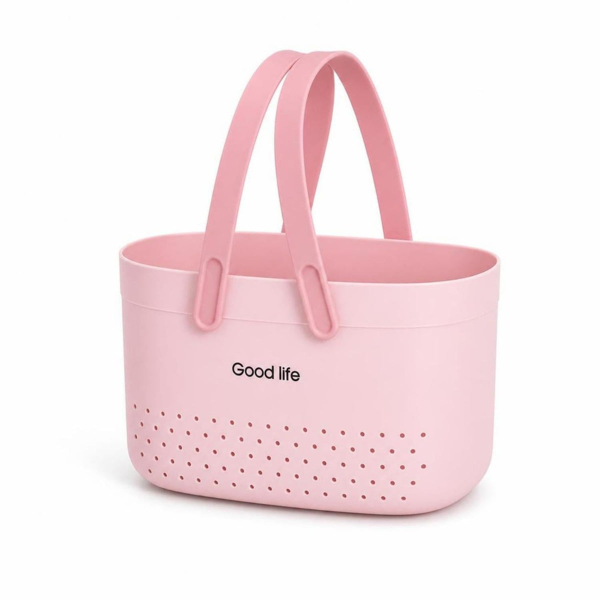 ZOOMELLA Arched Handles Portable Shower Carrier Perforated Bath Basket Open Top Toiletry Basket Rounded Rectangular, Pink|Bath C