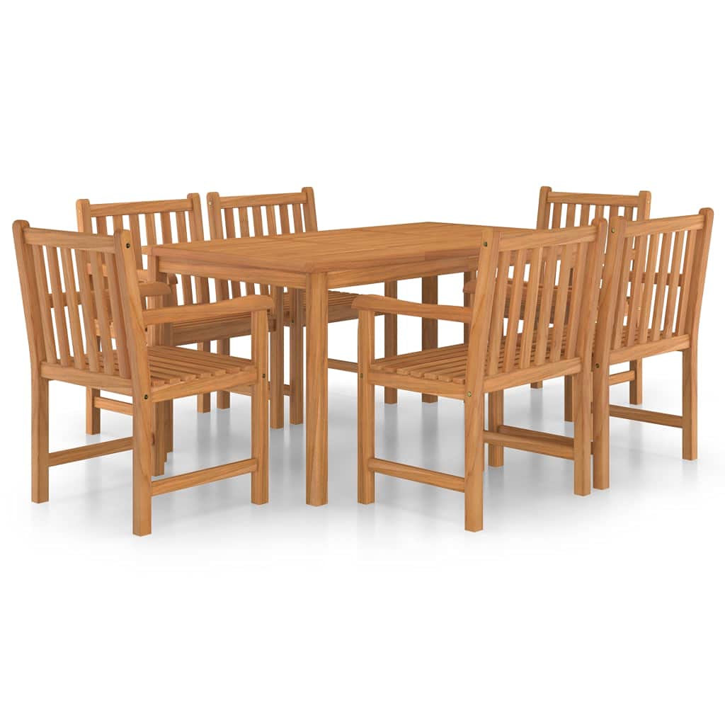vidaXL Solid Teak Wood Patio Dining Set - 7 Piece Dining Table and Chair Set for Kitchen, Patio or Garden - Long-Lasting, Water-Resistant Outdoor Furniture