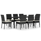 vidaXL Patio Dining Set 9 Piece, Outdoor Dining Set for Garden Yard, Table and Chair for Balcony, Dining Table, Farmhouse Style, Poly Rattan Black
