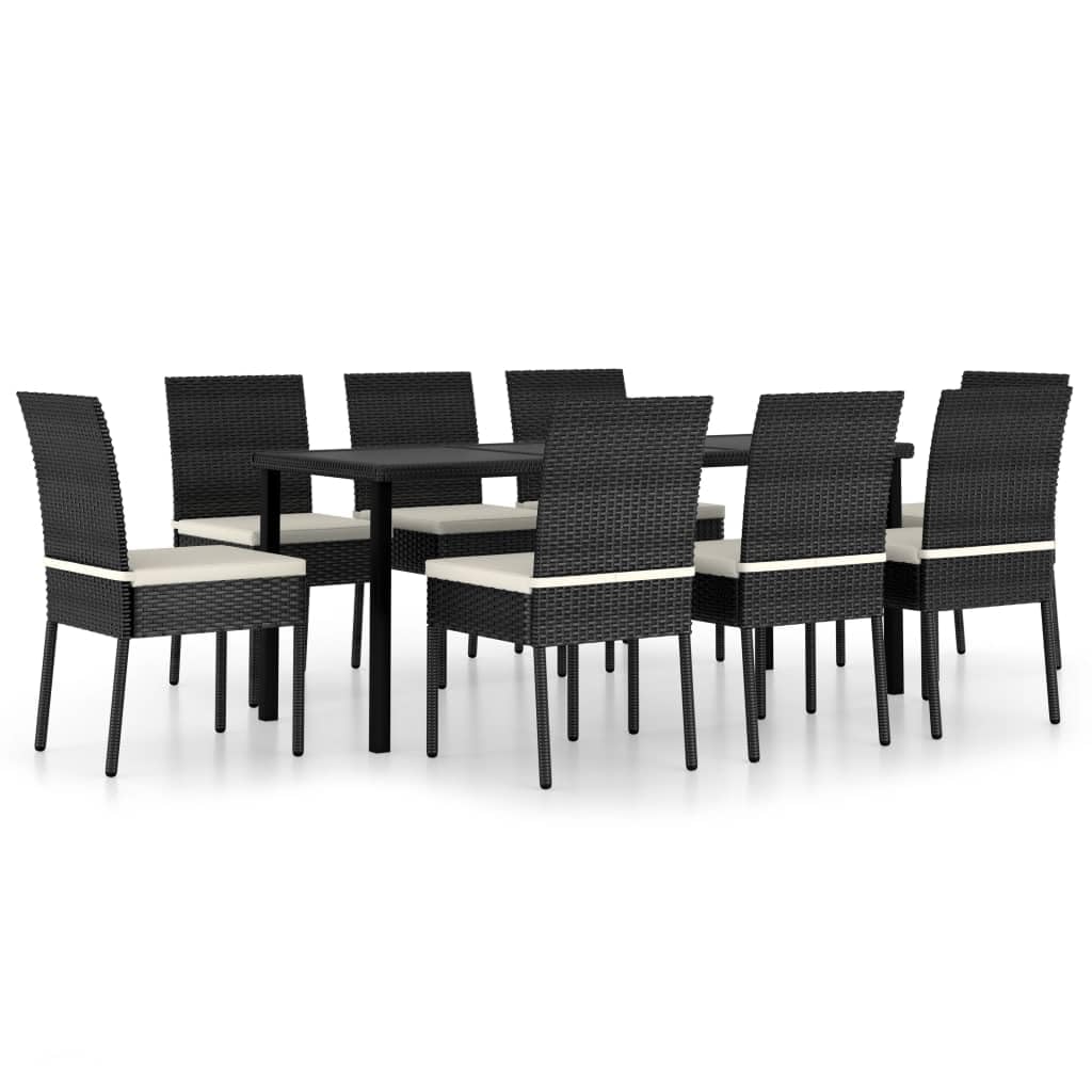 vidaXL Patio Dining Set 9 Piece, Outdoor Dining Set for Garden Yard, Table and Chair for Balcony, Dining Table, Farmhouse Style, Poly Rattan Black