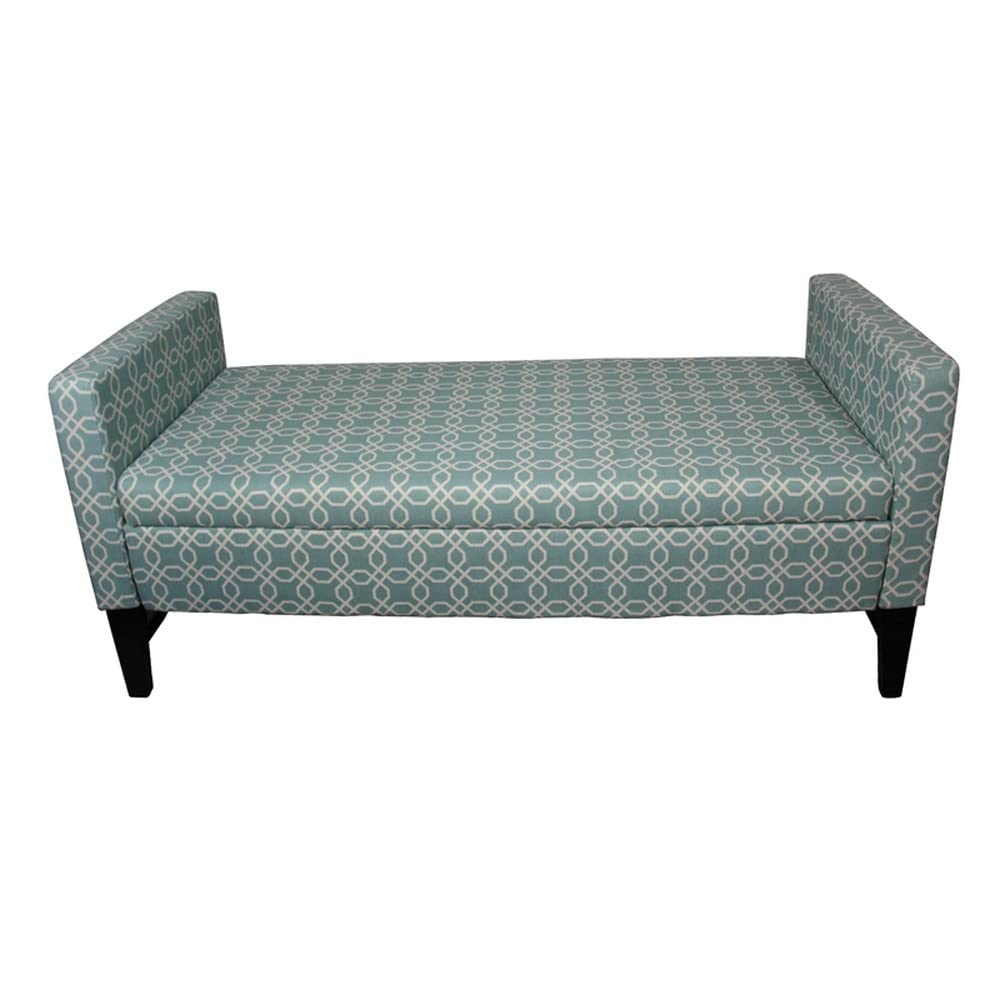 HomeRoots Green Teal Wood, Polyurethane Foam: 97%, Polyester Fabric: 3% Modern Aqua Teal Geometric Print Storage Bench