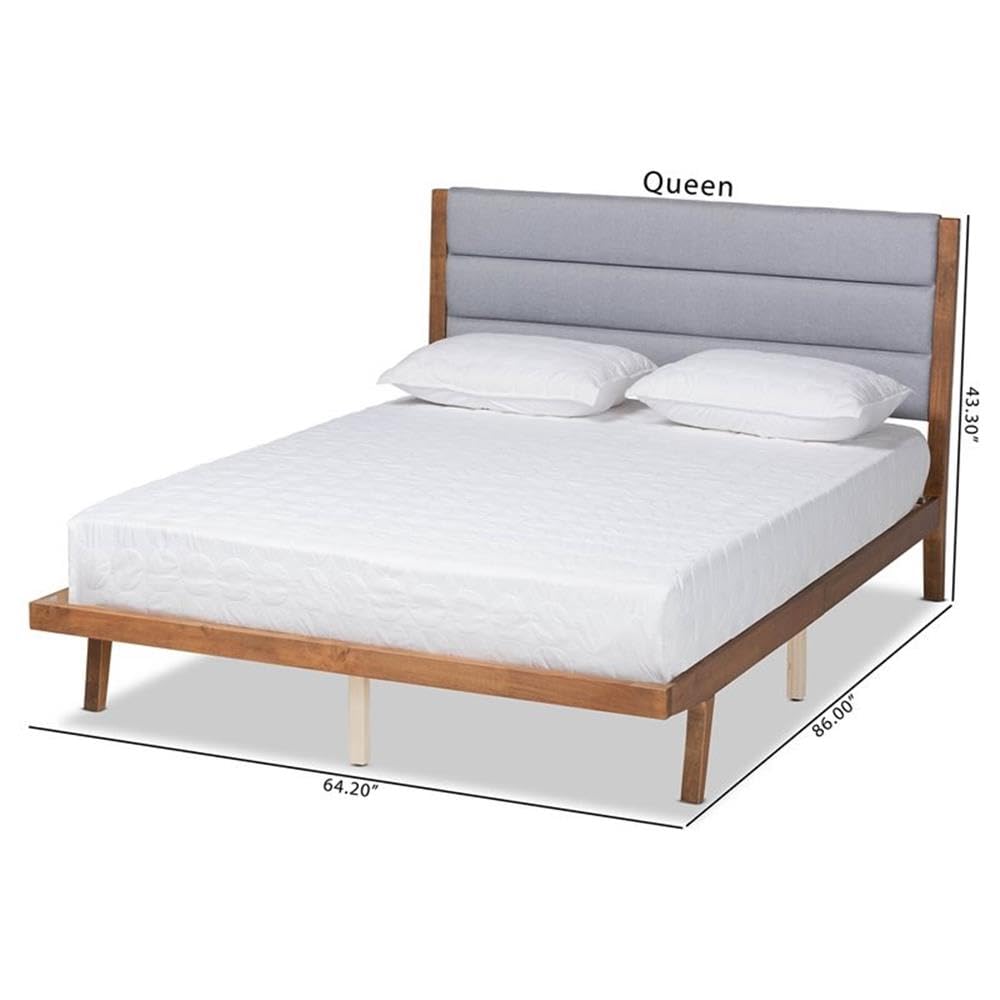 Baxton Studio Jarlan Modern and Contemporary Transitional Grey Fabric Upholstered and Walnut Brown Finished Wood King Size Platform Bed