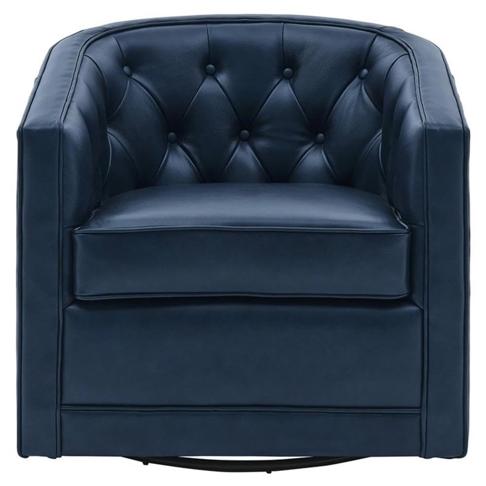 New Pacific Direct Walsh 19&Quot; Top Grain Leather Swivel Chair In Garrett Blue