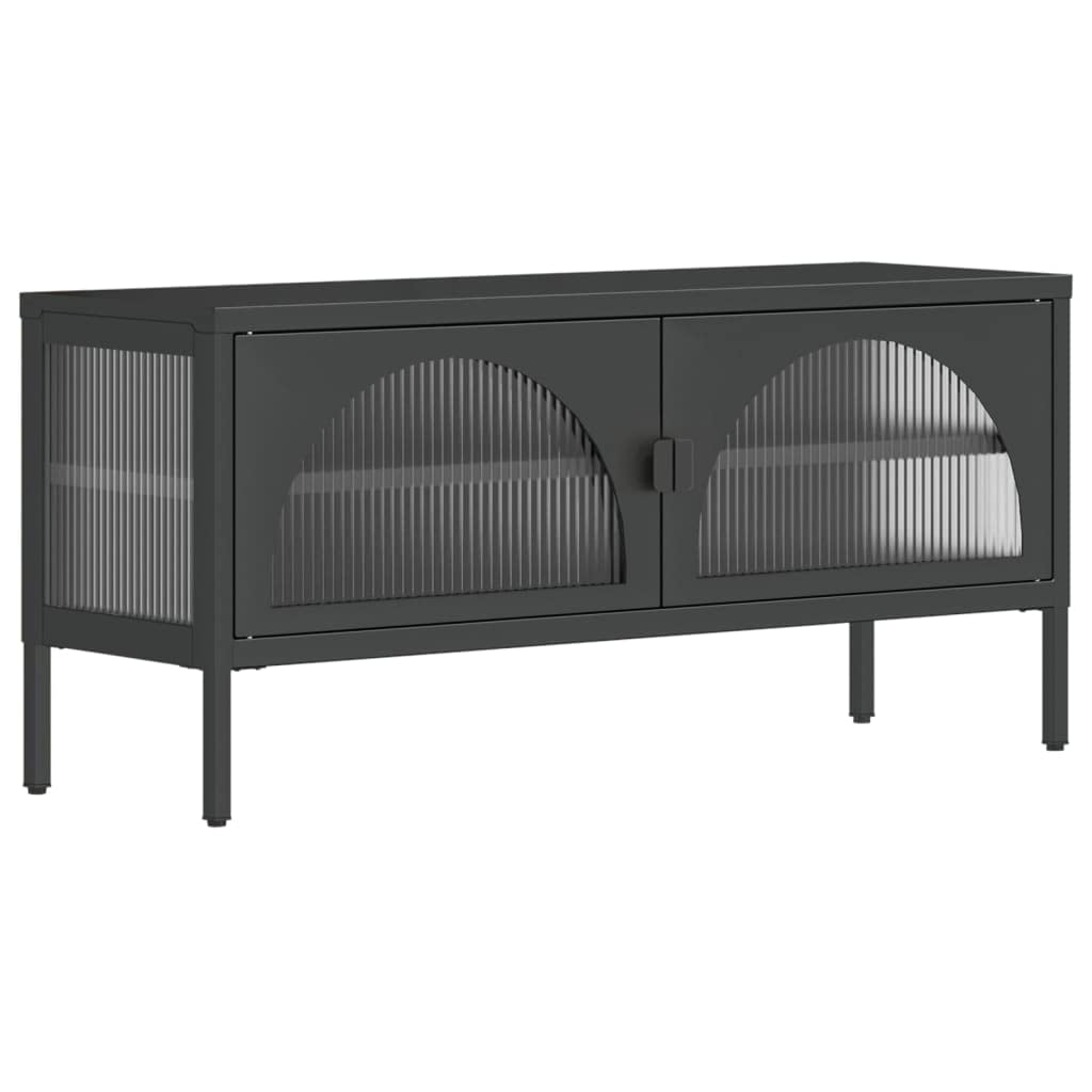 vidaXL Modern TV Stand – Black, Powder-Coated Steel and Fluted Glass, with Adjustable Shelf and Levelers, Ideal for TV and Stereo Systems, 41.3"x13.8"x19.7"