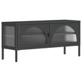 vidaXL Modern TV Stand – Black, Powder-Coated Steel and Fluted Glass, with Adjustable Shelf and Levelers, Ideal for TV and Stereo Systems, 41.3"x13.8"x19.7"