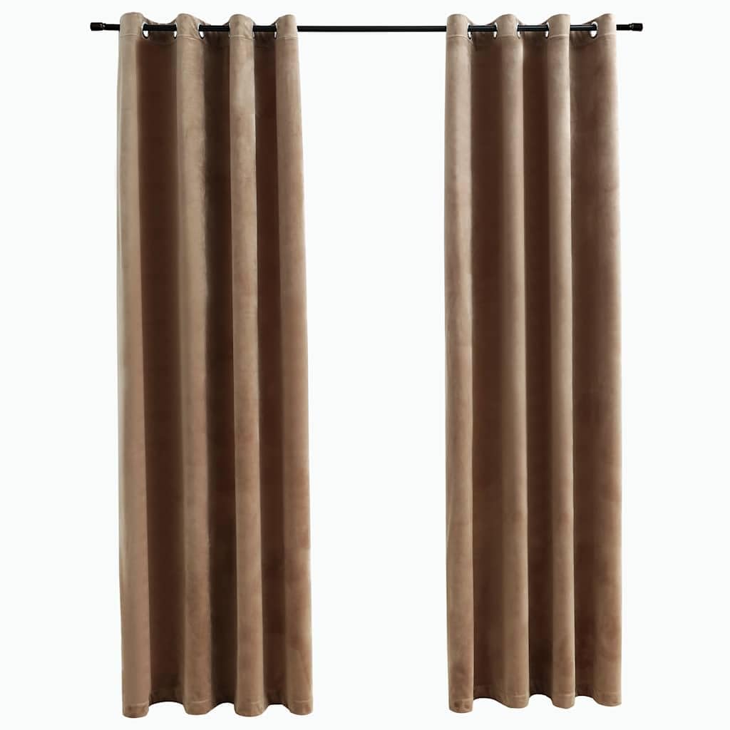 vidaXL Beige Velvet Blackout Curtains with Rings - Elegant Velvet Texture, Light-Blocking Window Coverings - 2 pc Set, Size: 54&quot;x84&quot;