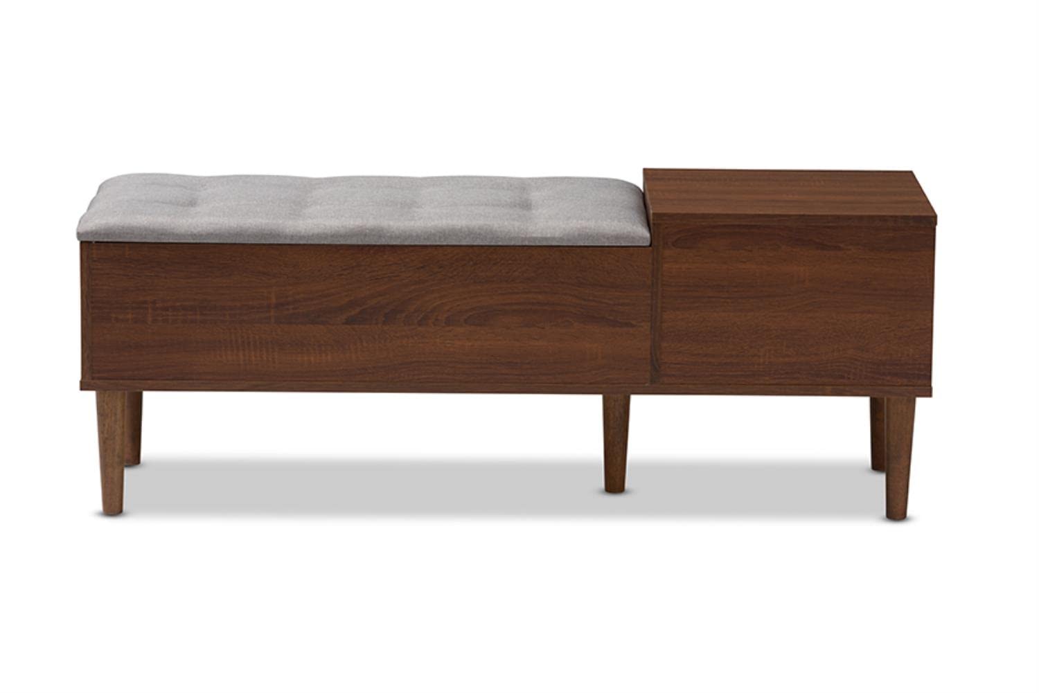 Baxton Studio Merrick Bench Shoe Rack Cabinet Brown//Medium Wood/Mid-Century/Fabric Polyester 100%&quot;/Engineered Wood/Faux Wood Veneer/Powder Coated Vinyl (Legs)/Foam