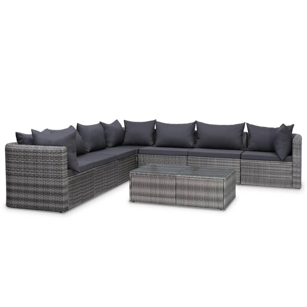 vidaXL 8 Piece Garden Lounge Set with Cushions Outdoor Rattan Sofa Sets Patio Sofa Garden Furniture Set Durable Sturdy Poly Rattan Gray