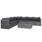 vidaXL 8 Piece Garden Lounge Set with Cushions Outdoor Rattan Sofa Sets Patio Sofa Garden Furniture Set Durable Sturdy Poly Rattan Gray