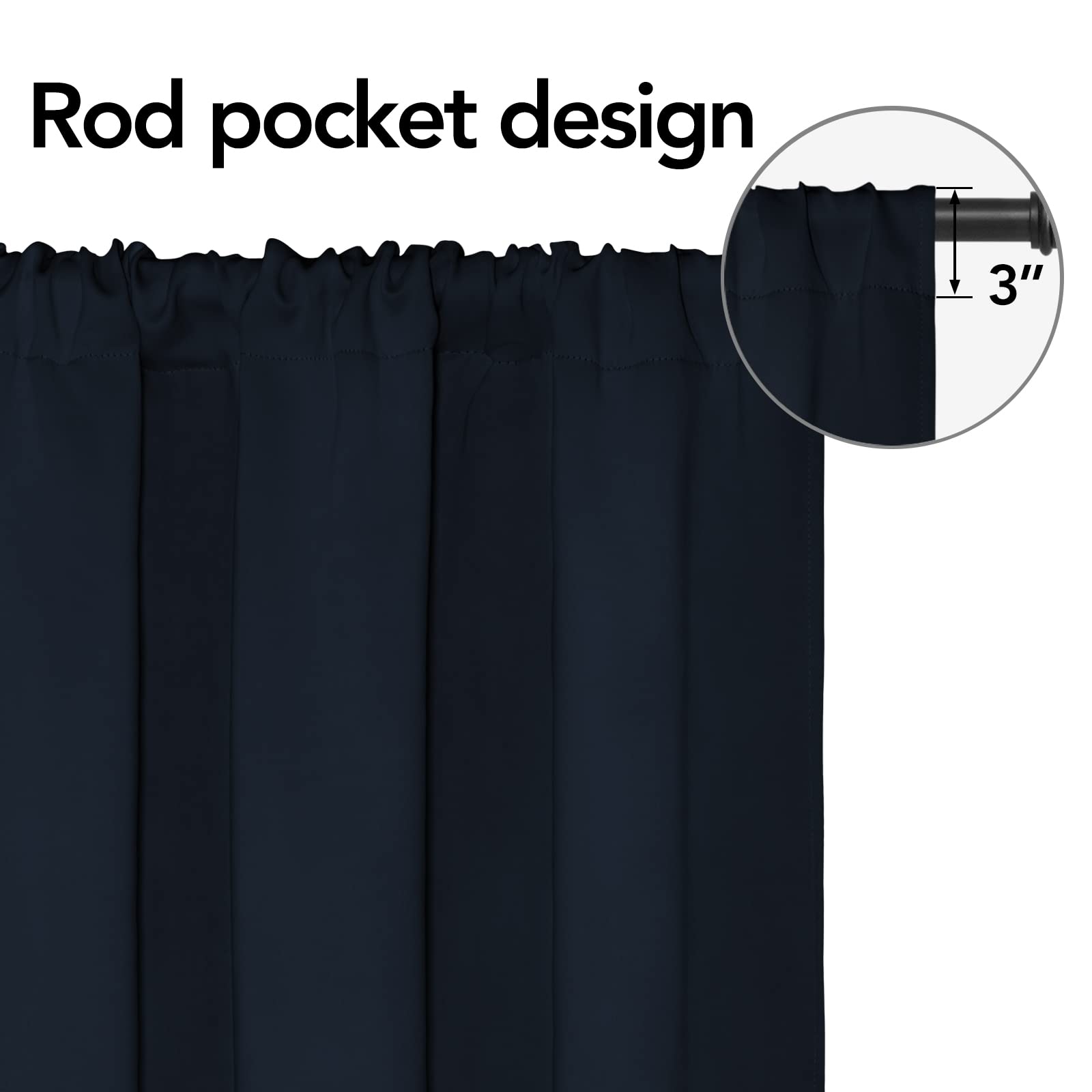 Easy-Going Rod Pocket Blackout Curtains For Bedroom, Room Darkening Window Curtains For Living Room, Thermal Insulated Noise Reduction Solid Window Drapes, 2 Panels(42X54 In, Navy)