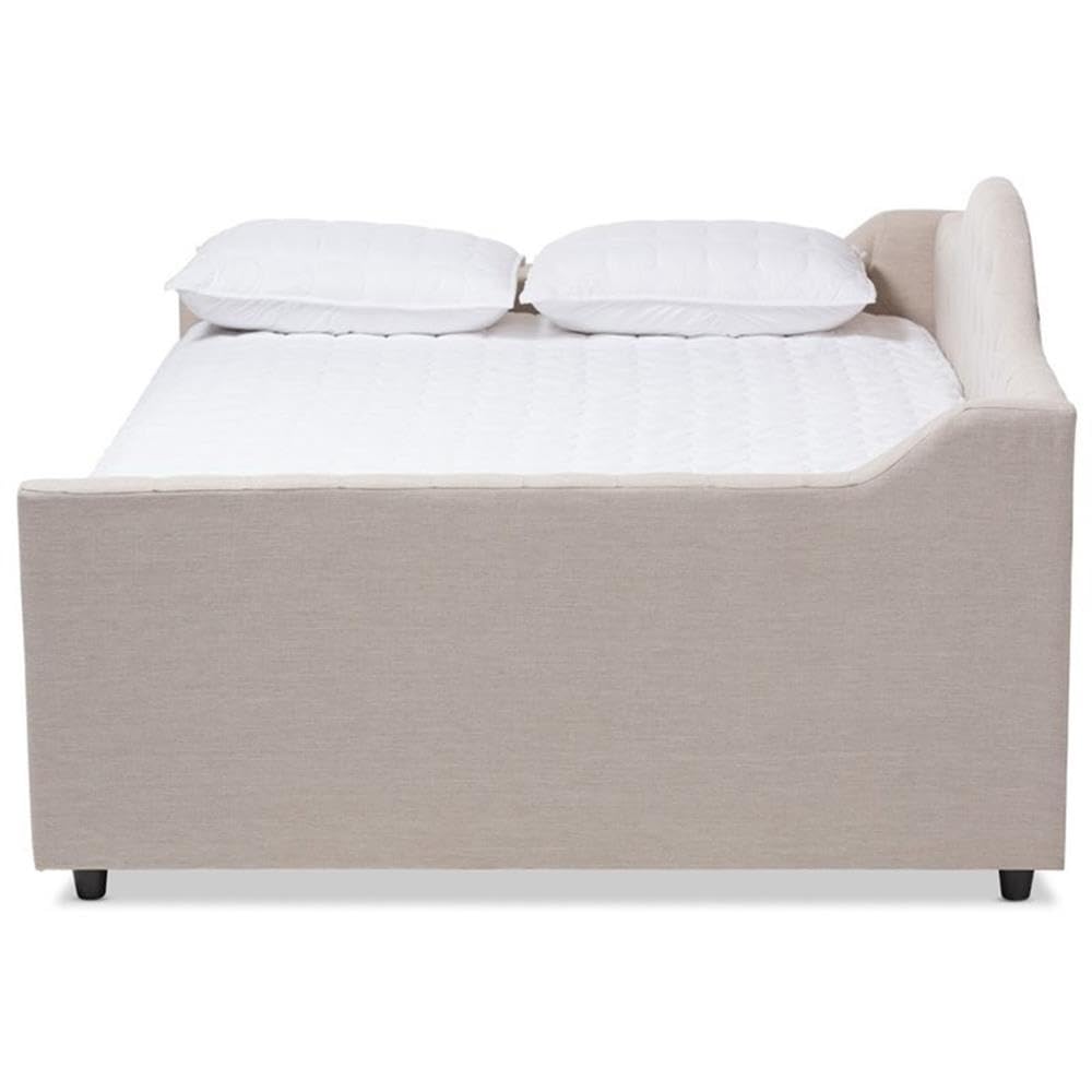 Baxton Studio Eliza Modern and Contemporary Light Beige Fabric Upholstered Queen Size Daybed with Trundle