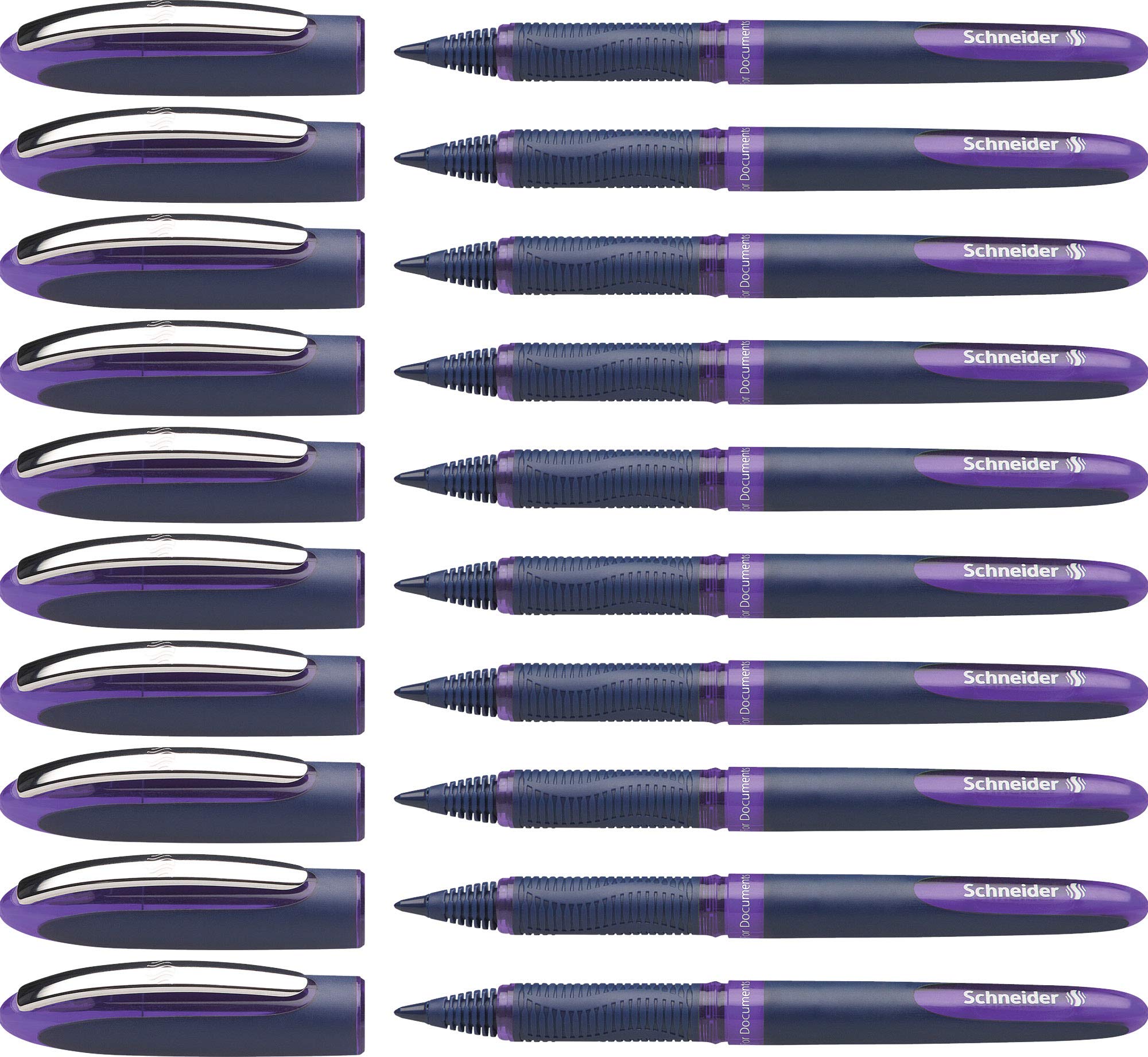 Schneider One Business Rollerball Pen, 0.6 Mm Ultra-Smooth Tip, Blue Barrel, Violet Ink, Box Of 10 Pens (183008)