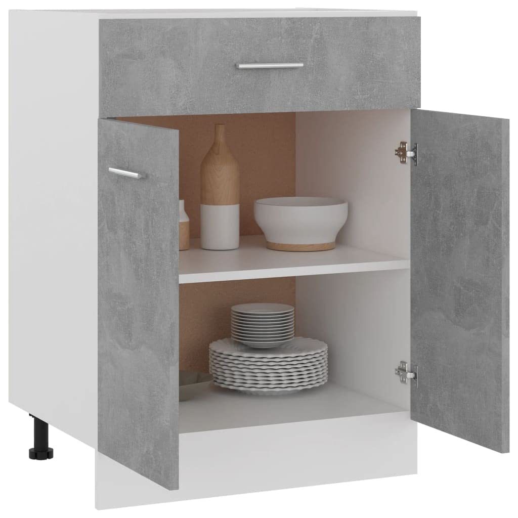 vidaXL - Engineered Wood Drawer Bottom Cabinet, Concrete Gray, Spacious Storage with One Drawer and Two Shelves, Scandinavian Style, Easy to Clean, Ideal for Kitchen Organization.