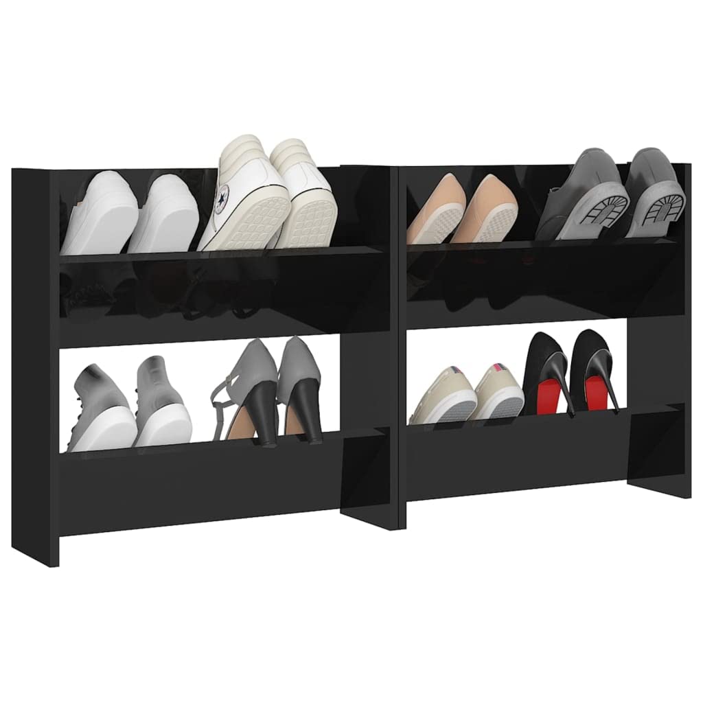 vidaXL Wall Shoe Cabinets 2 pcs High Gloss Black 23.6x7.1x23.6 Engineered Wood