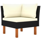 vidaXL Black Corner Sofa with Cream White Cushion in Poly Rattan and Solid Eucalyptus Wood - Modular, Easy-to-Clean, Comfortable and Sturdy Construction for Indoor and Outdoor use