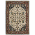 HomeRoots 508035 6 x 9 ft. Ivory Beige Red Blue Gold Green & Navy Oriental Power Loom Stain Resistant Rectangle Area Rug with Fringe