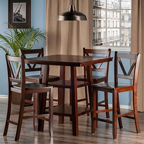 Ergode Wood Perrone High Table Set | Expandable Dining Solution | 2 Stools | Walnut Finish | Space-Saving | 160lbs Weight Limit (94554-VV)