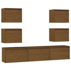 vidaXL TV Stand 7 Pcs, Wall Mounted Entertainment Center TV Console with Storage, Floating TV Stand for Living Room, Honey Brown Solid Wood Pine