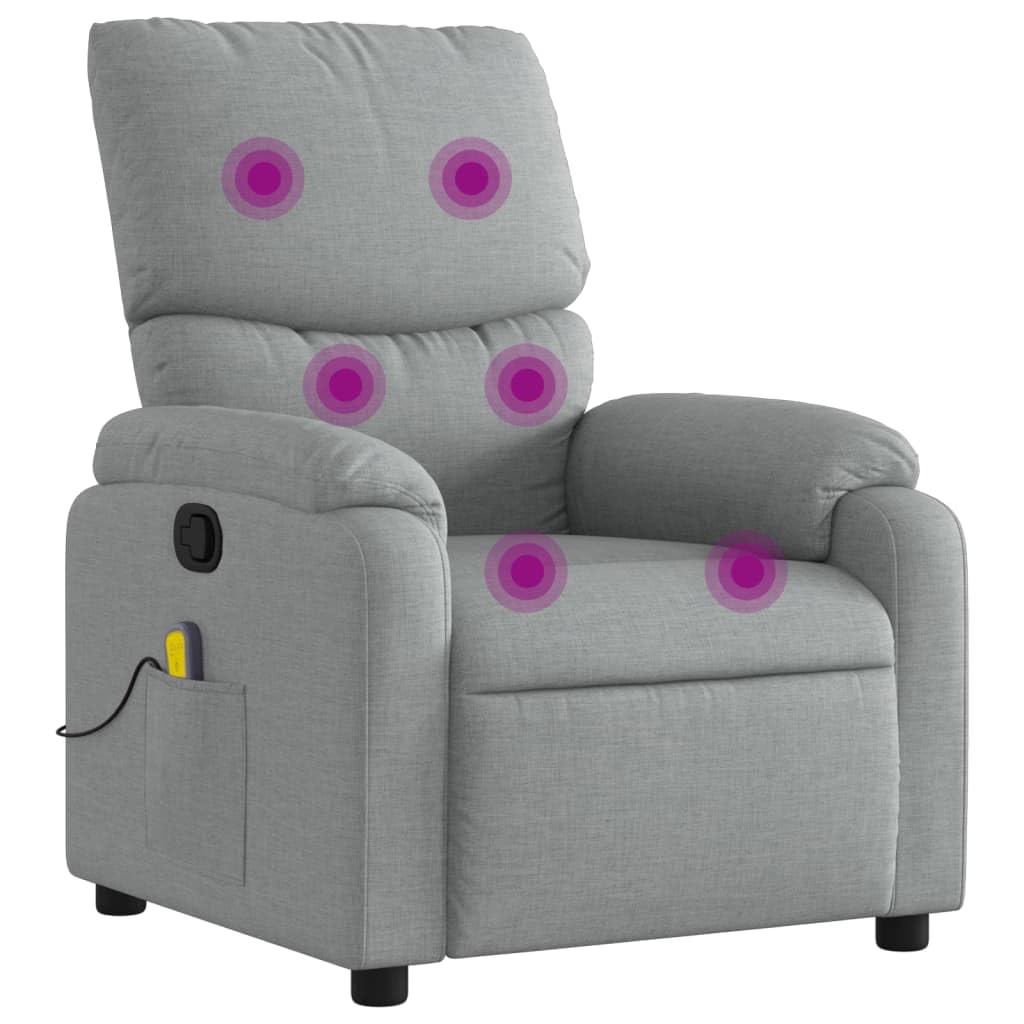 vidaXL Massage Reclining Chair for Elderly - Fabric Upholstered Recliner with Vibration - Manual Control, Comfort Armchair in Li